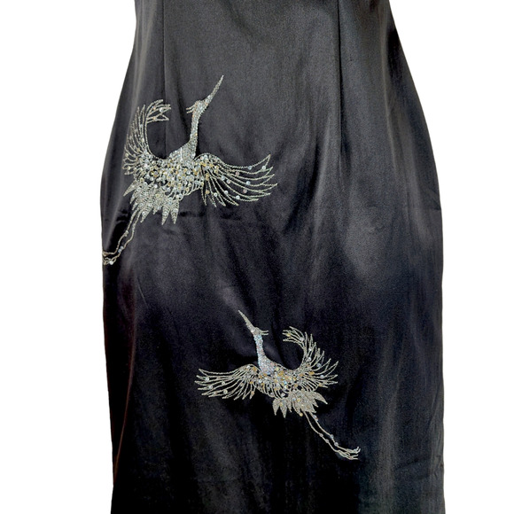 Julian Joyce 2 Cocktail Dress Women Slip Black Silver Sequin Cranes‎ LBD Vtg - Picture 8 of 14
